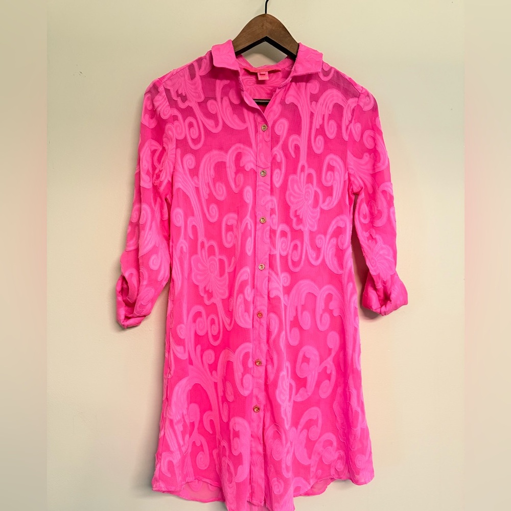 Lilly Pulitzer Natalie Roxy Pink Easy‎ Cover Up Shirt size XXS - Picture 5 of 13